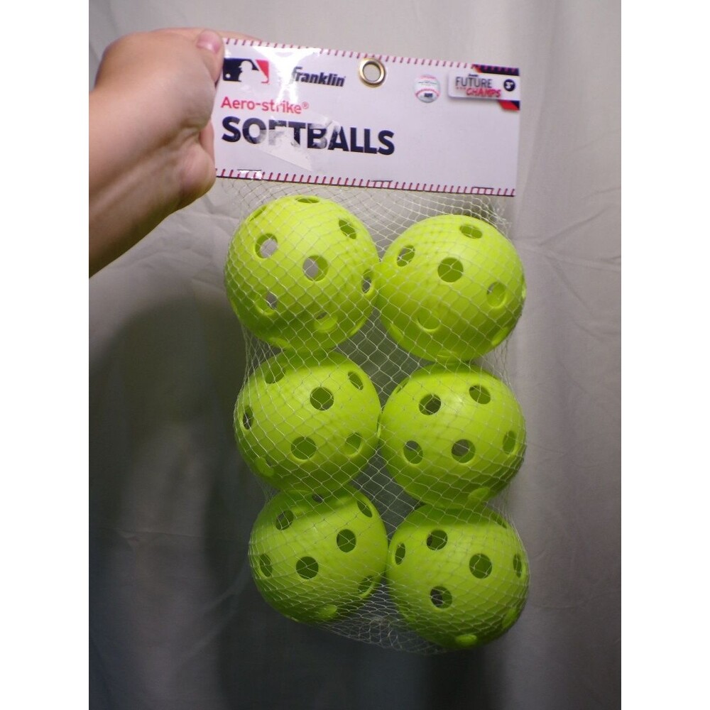 Lot of 6 Franklin Aero Strike Plastic Softballs Neon Yellow Training Balls